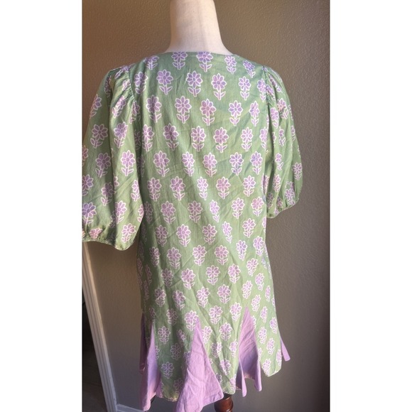 Rhode Resort Mini Dress Tent Shift Cotton Saira‎ Purple Green Floral XS Small - Picture 6 of 9